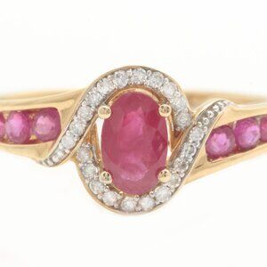 Estate 0.80 Carat Natural Red Ruby and Diamonds in 14K Solid Yellow Gold Ring